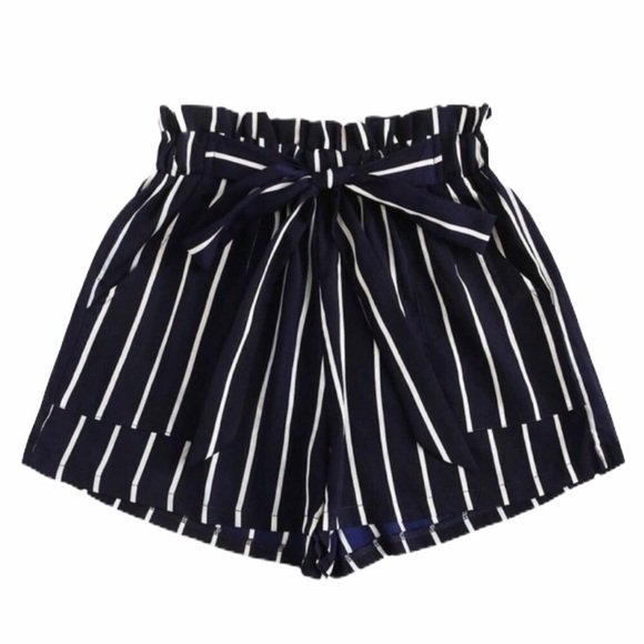 PLUS navy stripe paper bag shorts - Picture 4 of 4